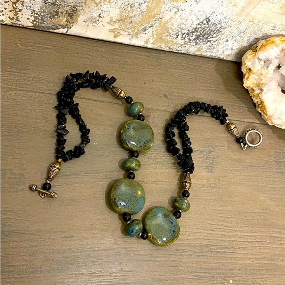 Handmade lamp work bead necklace - Picture 2 of 7